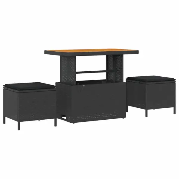 Aiamööbli komplekt 8-osaline, must polürotang, patjadega, reguleeritava kõrgusega akaatsiapuidust lauaga, modulaarne, 7 istekohta – 4