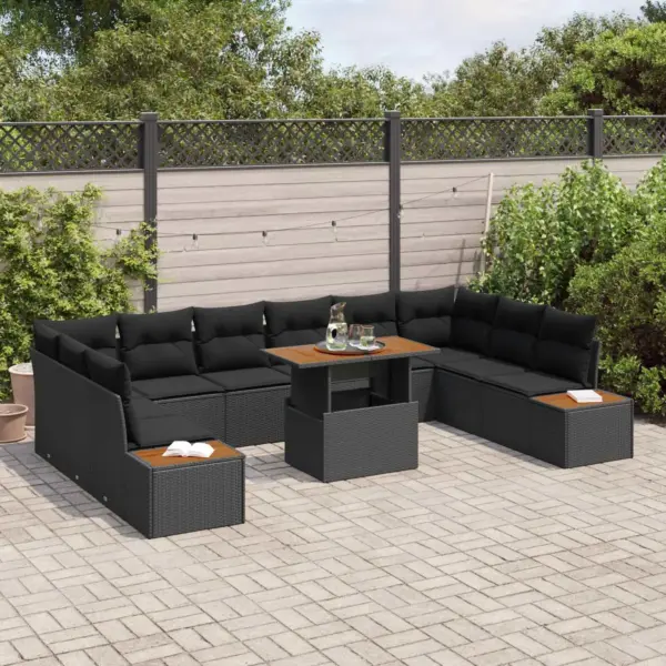 Aiamööbli komplekt hoiukastidega, 11 osa, must polürotang, modulaarne, 10 istekohta – 3