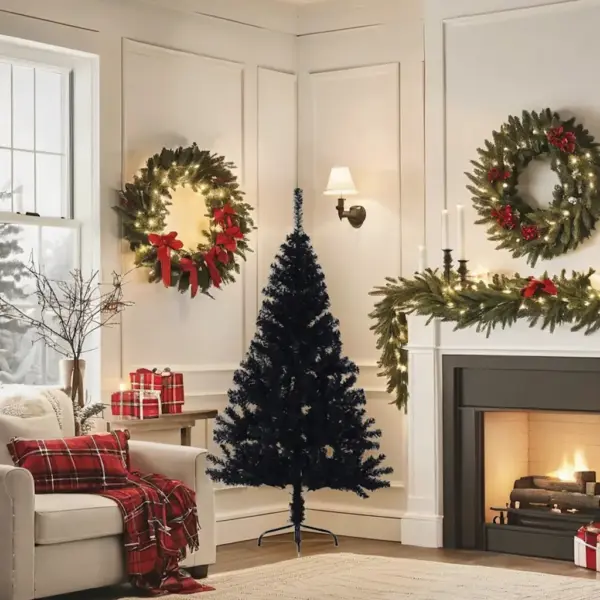 Poolringikujuline kunstjõulupuu alusega, must, 150 cm, PVC – 2