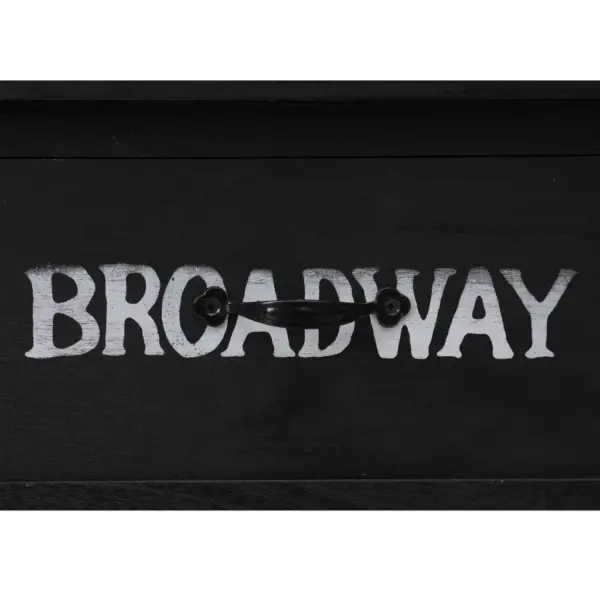 Konsoollaud / kirjutuslaud, papli- ja paulowniapuit, must, 110 x 45 x 76 cm, kahe sahtli ja avatud riiuliga, BROADWAY ja QUEENS kirjadega – 7