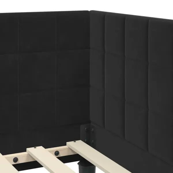 Must sametist nurgavoodi raam madratsiga, seinale kinnitatava peatsiga, 90 x 200 cm – 10