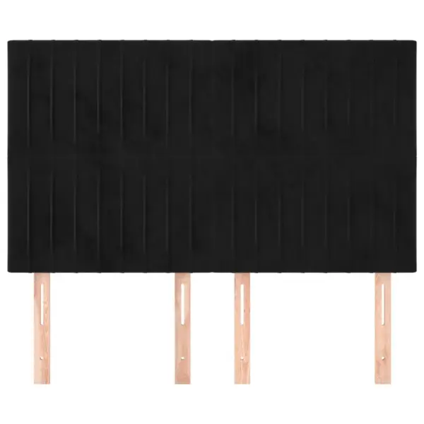 Must sametist polsterdatud voodipeats puitjalgadega, reguleeritava kõrgusega, 144 x 5 x 118/128 cm – 3