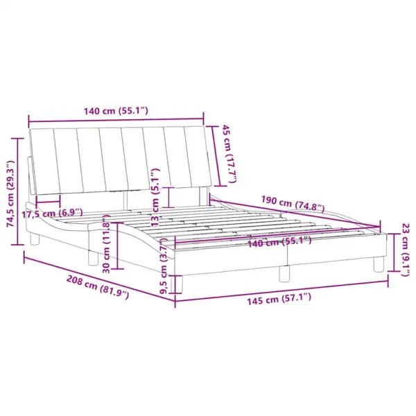 Sametist voodiraam peatsipadiga Hanko, must, 140 x 190 cm, ilma madratsita – 12