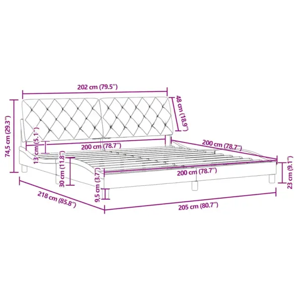 Must sametist voodiraam peatsi ja peatsipadiga, 200 x 200 cm – 12