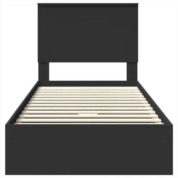 Üheinimese voodiraam sahtlite ja peatsiga, must tehispuit, 90 x 190 cm – 8