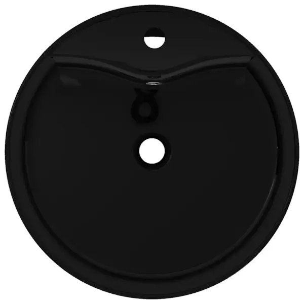 Ümmargune keraamiline vannitoavalamu kraani- ja ülevooluavaga, must, 46,5 x 15,5 cm – 3