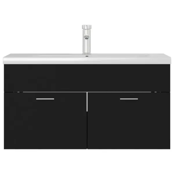 Valamukapp sisseehitatud keraamilise valamuga ja kraaniga, must, 90 x 38,5 x 46 cm – 3