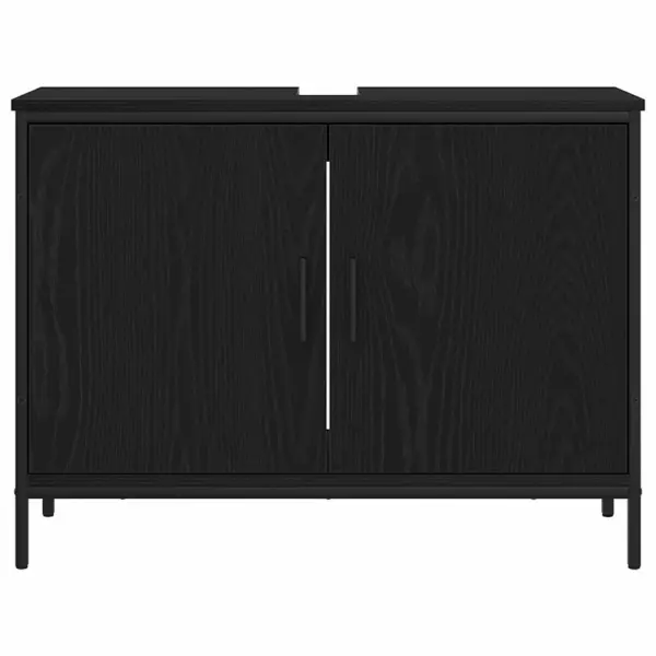 Vannitoa mööblikomplekt kraanikausikappide ja peeglikapiga, 3 osa, must tehispuit – 8