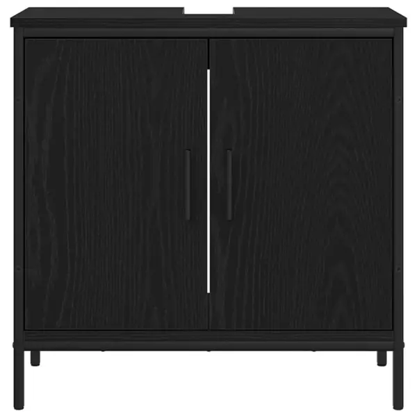 Vannitoa mööblikomplekt kraanikausikappide ja peeglikapiga, 3 osa, must tehispuit – 9