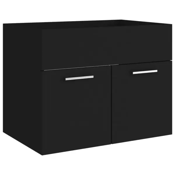 Vannitoamööbli komplekt peegli ja kõrge kapiga, must, sisseehitatud valamuga, 60 cm - 7
