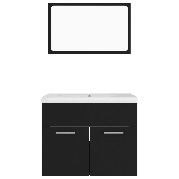Vannitoamööbli komplekt valamukapi, sisseehitatud keraamilise valamu ja peegliga, must, 60 cm – 4