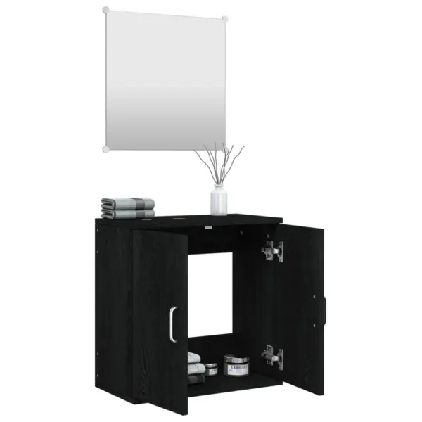 2-osaline vannitoamööbli komplekt, must, seinapealne valamukapp ja peegel, tehispuit – 3
