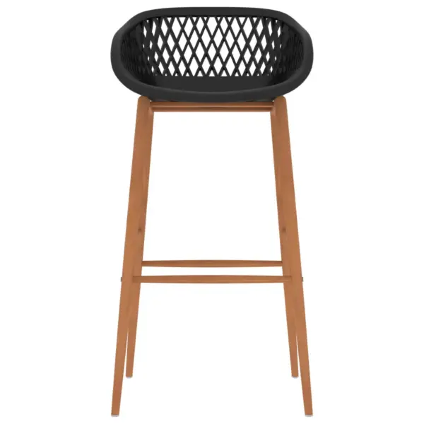 Mustad võrgust seljatoega baaritoolid puiduvälimusega metalljalgadel, 2 tk – 3