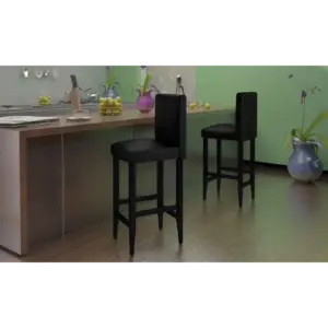 Kõrged musta kunstnahaga seljatoega baaritoolid puidust jalgadel, 4 tk, 41 x 45 x 108 cm