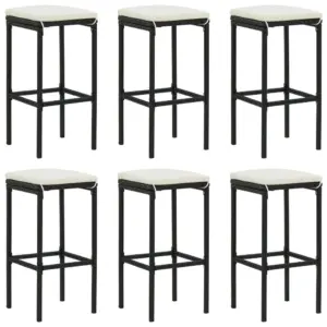 Polürotangist baaripukid istmepatjadega, 6 tk, must, 38 x 38 x 76 cm