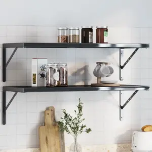 Riiulikandurid, 4 tk, must roostevaba teras, 40 x 2,5 x 25 cm, 50 kg