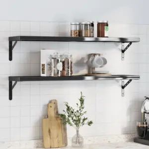 Mustad roostevabast terasest seinariiulid kronsteinidega, 2 tk, 100 x 23,5 cm