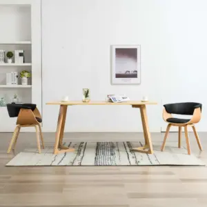 Mustad söögitoolid kunstnahast polstriga, painutatud puitraamiga, 2 tk