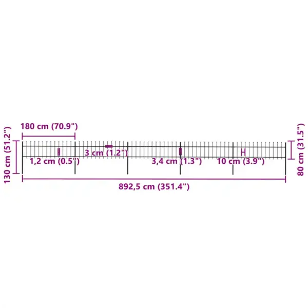 Odatipuline aiapiirdekomplekt, pulbervärvitud teras, must, kogupikkus 8,5 m, paneeli kõrgus 80 cm – 5