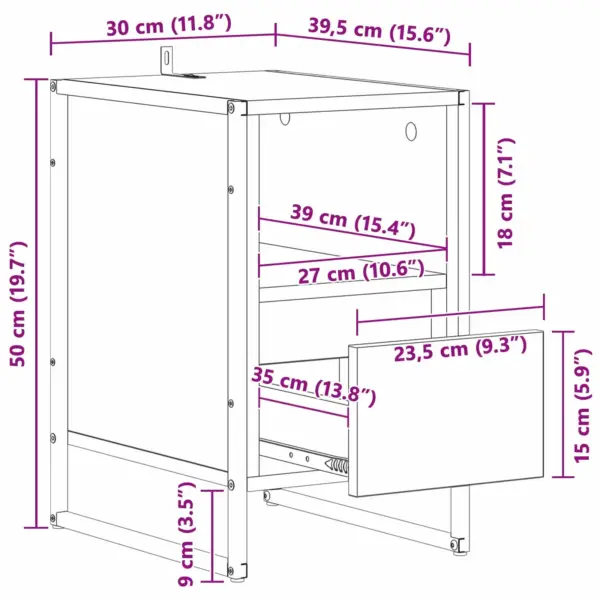 Öökapp sahtli ja avatud riiuliga, Sonoma tamm, tehispuit ja must terasraam, 39,5 x 30 x 50 cm – 12