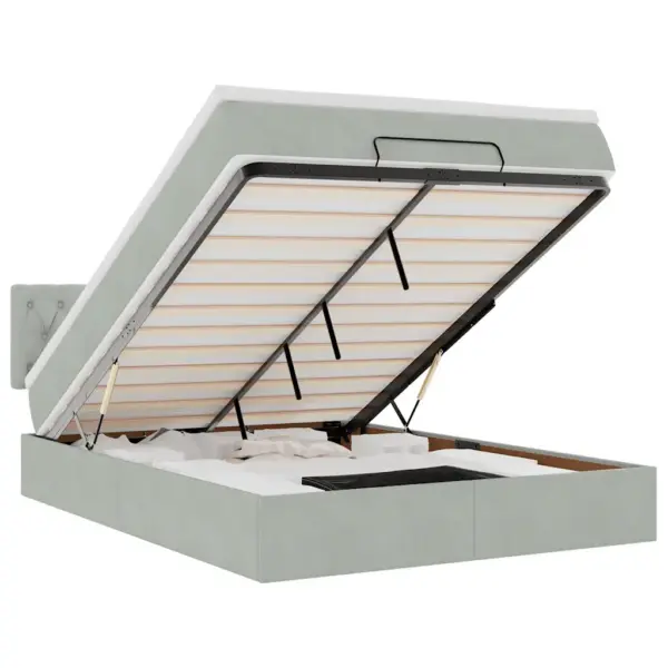 Panipaigaga ottoman-voodi madratsi ja kattemadratsiga, helehall samet, 140 x 200 cm – 2