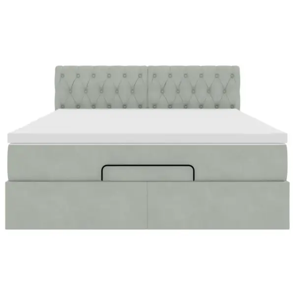 Panipaigaga ottoman-voodi madratsi ja kattemadratsiga, helehall samet, 140 x 200 cm – 7