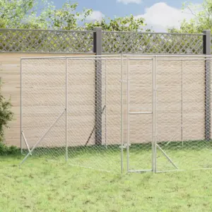 Õue koeraaedik väikeloomadele, hõbedane tsingitud teras, 4 x 4 x 2 m