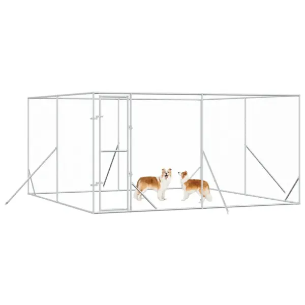 Õue koeraaedik väikeloomadele, hõbedane tsingitud teras, 4 x 4 x 2 m – 3