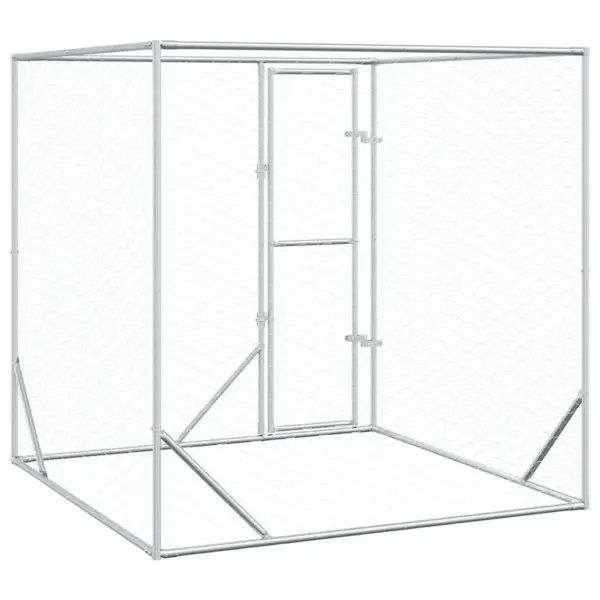 Õue koeraaedik ja väikeloomade aedik, hõbedane tsingitud teras, 2 x 2 x 2 m – 6