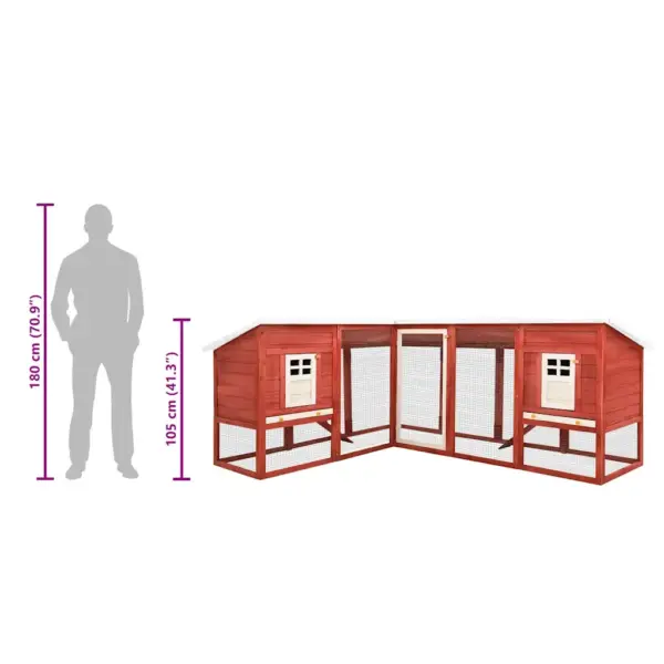 Õues kasutatav küülikupuur jooksualaga, 2 majaga, punane-valge, kuusepuit, 250 x 192 x 105 cm – 10