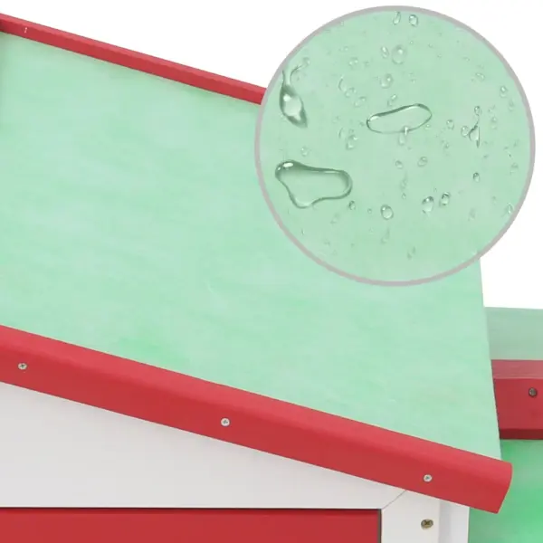 Kahekorruseline õue küülikupuur jooksualaga, valge ja punane, kuusepuit, 145 x 45 x 84 cm – 6