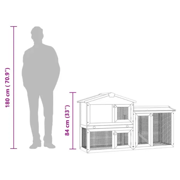 Kahekorruseline õue küülikupuur jooksualaga, valge ja punane, kuusepuit, 145 x 45 x 84 cm – 8
