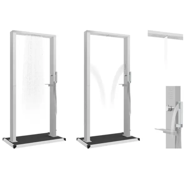 Õuedušipaneel alusega, WPC ja harjatud roostevaba teras, hõbedane/hall, 210 cm – 3