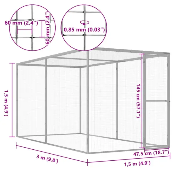 Õuekassiaedik kassipuur, tsingitud teras, hõbedane, 3 x 1,5 x 1,5 m – 5
