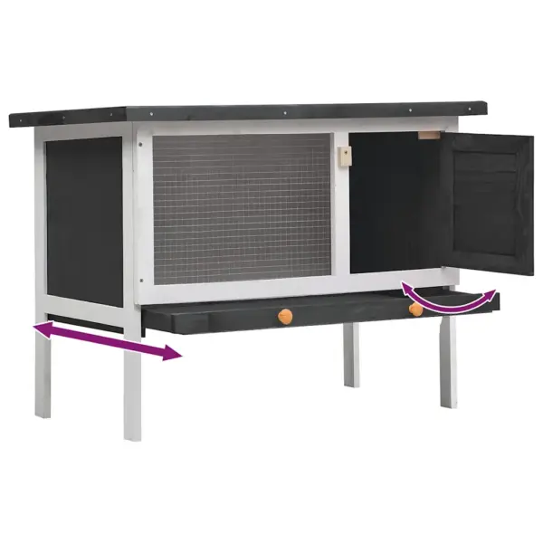 Õues kasutatav ühetasandiline küülikupuur väljatõmmatava alusega, hall-valge männipuit, 90 x 45 x 65 cm – 5