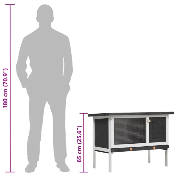 Õues kasutatav ühetasandiline küülikupuur väljatõmmatava alusega, hall-valge männipuit, 90 x 45 x 65 cm – 9