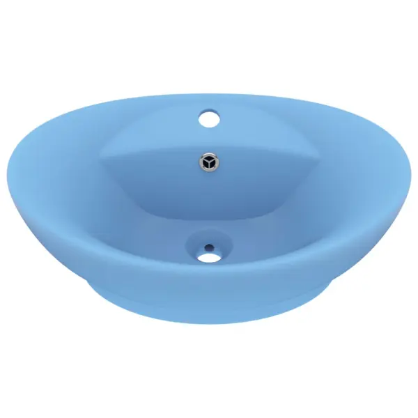 Ovaalne matt helesinine keraamiline valamu ülevooluga, 58,5 x 39 cm, kapi peale – 2