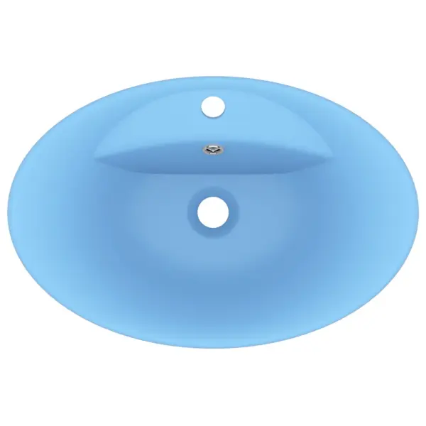 Ovaalne matt helesinine keraamiline valamu ülevooluga, 58,5 x 39 cm, kapi peale – 4