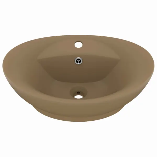 Ovaalne matt kreemjas keraamiline valamu ülevooluga, kapi peale, 58,5 x 39 cm – 2