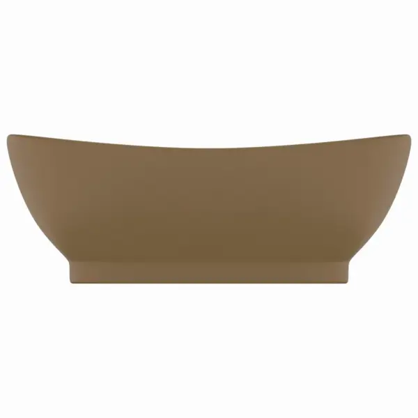 Ovaalne matt kreemjas keraamiline valamu ülevooluga, kapi peale, 58,5 x 39 cm – 3