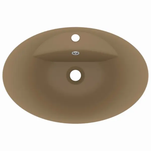 Ovaalne matt kreemjas keraamiline valamu ülevooluga, kapi peale, 58,5 x 39 cm – 4