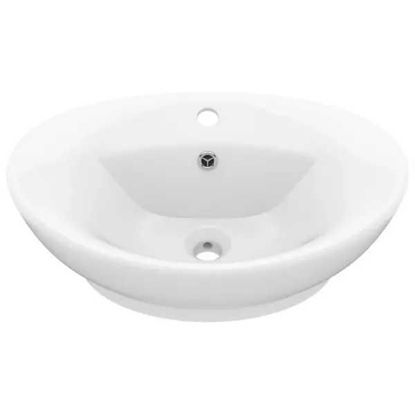 Ovaalne mattvalge keraamiline kapipealne valamu ülevooluga, 58,5 x 39 x 21 cm – 2