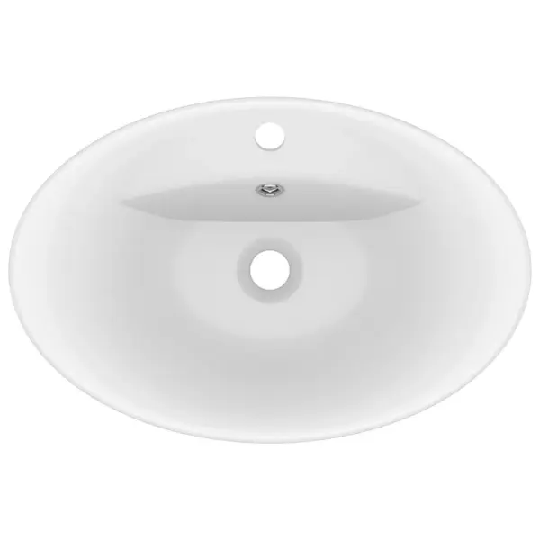 Ovaalne mattvalge keraamiline kapipealne valamu ülevooluga, 58,5 x 39 x 21 cm – 4