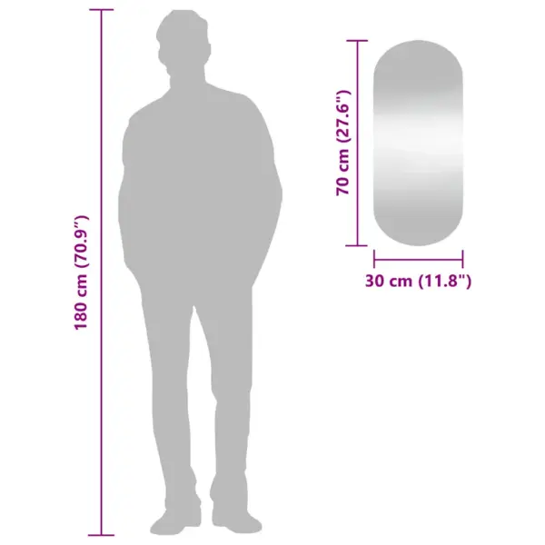 Ovaalne seinapeegel klaasist, hõbedane, 30 x 70 cm – 7