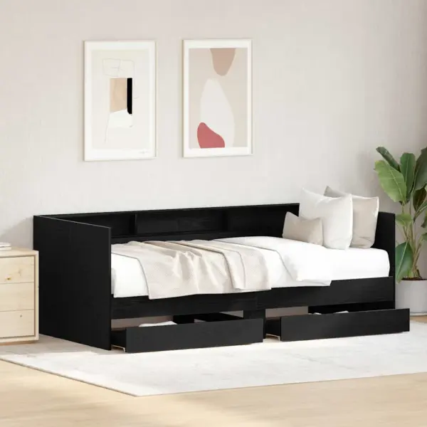 Päevavoodi sahtlitega üheinimesele, must tamm, tehispuit, madratsile 90 x 190 cm – 3