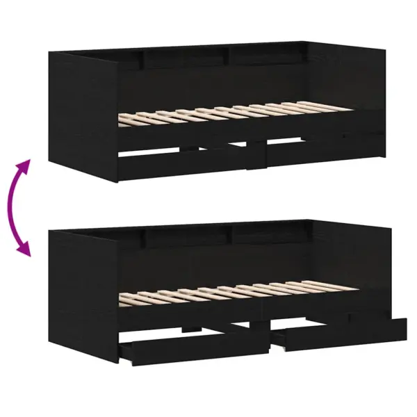 Päevavoodi sahtlitega üheinimesele, must tamm, tehispuit, madratsile 90 x 190 cm – 10