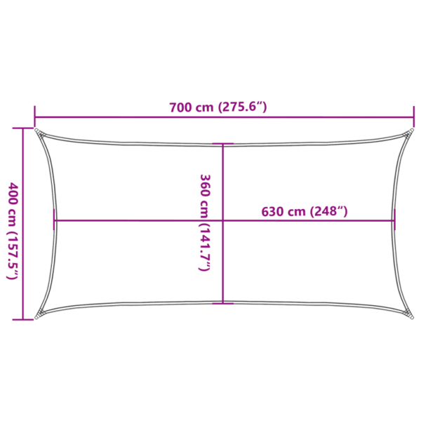 Ristkülikukujuline päikesepuri 4 x 7 m, heleroheline HDPE, 160 g/m² – 10