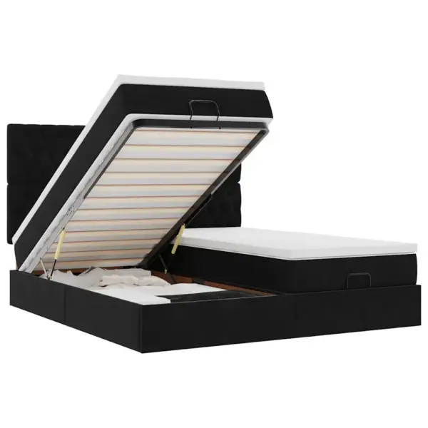 Panipaigaga ottomani voodiraami komplekt madratsite ja kattemadratsitega, must samet, 200 x 200 cm – 2