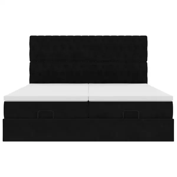 Panipaigaga ottomani voodiraami komplekt madratsite ja kattemadratsitega, must samet, 200 x 200 cm – 7