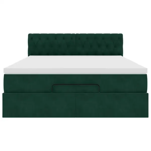 Panipaigaga ottomani voodi madratsi ja LED-valgustusega, tumeroheline samet, 140 x 200 cm – 8